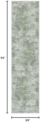 IOHOUZE Abstract Runner Rug 2x8 Ft Washable Runners for Hallways, Non Slip Kitchen Runner Printed Faux Wool Entryway Runner Indoor, Modern Abstract Floor Carpet for Hall Kitchen Bedroom, Sage Green