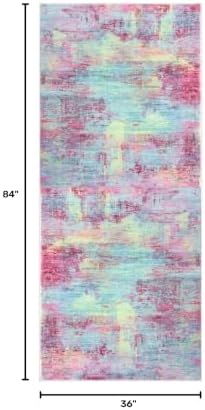 IOHOUZE Abstract Runner Rug 3x7 Ft Washable Runners for Hallways, Non Slip Kitchen Runner Printed Faux Wool Entryway Runner Indoor, Modern Abstract Floor Carpet for Hall Kitchen Bedroom, Pink Teal