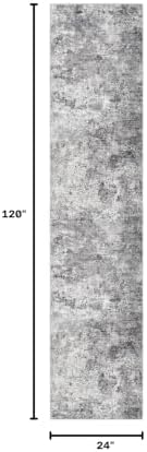 UERMEI 2x10 Washable Runner Rug for Hallway, Non Slip Low Pile Kitchen Carpet, Neutral Modern Abstract Indoor Floor Mat for Entryway Laundry, Kid & Pet Safe High Traffic Area, Grey