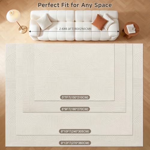 Pauwer 8x10 Area Rugs for Living Room, Modern Non Slip Washable Rug, Cream