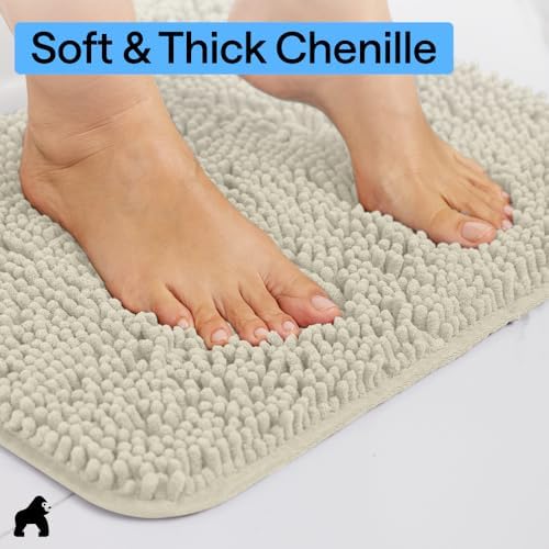 GORILLA GRIP Bath Rug Mat for Bathroom, Thick Chenille, 24x17 Dusty Cloud