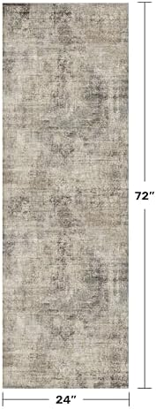 Modern Runner Rugs for Hallway 2x6, Medallion Abstract Runners for Kitchen Floor, Entryway, Washable Non Slip with Rubber Backing, Low Pile Stain Resistant Carpet (Taupe Brown), Distressed Design