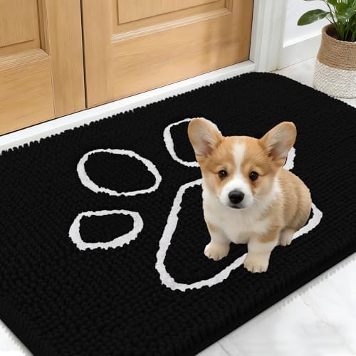 OLANLY Dog Door Mat for Muddy Paws 24x16, Paw Print Design Chenille Mud Mat