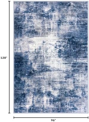 IOHOUZE Abstract Area Rugs 8x10 Ft Washable Large Rugs for Living Room, Non Slip Dining Room Rug, Printed Faux Wool Rugs for Bedroom, Floor Carpet for Office Nursery Playroom, Navy/Grey