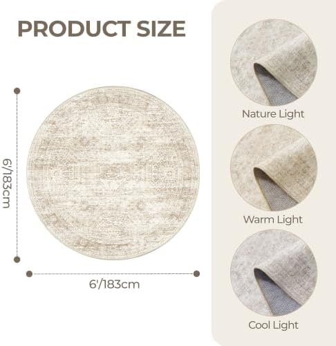 Round Rug 6ft,Circle Rug for Dining Room Table,Beige