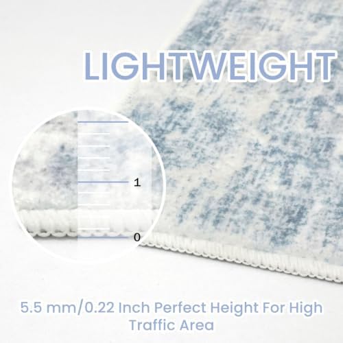 IOHOUZE Abstract Runner Rug 2x7 Ft Washable Runners for Hallways, Non Slip Kitchen Runner Printed Faux Wool Entryway Runners Indoor, Modern Floor Carpet for Hall Kitchen Bedroom, Light Blue Grey