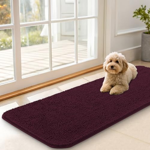 OLANLY Dog Door Mat for Muddy Paws 47x17, Super Absorbent Chenille Mud Mat