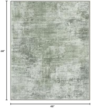 IOHOUZE Abstract Area Rug 4x5 Ft Washable Rugs for Entryway Indoor, Non Slip Small Living Room Rugs Printed Faux Wool Throw Rug, Floor Carpet for Kitchen Nursery Playroom, Sage Green