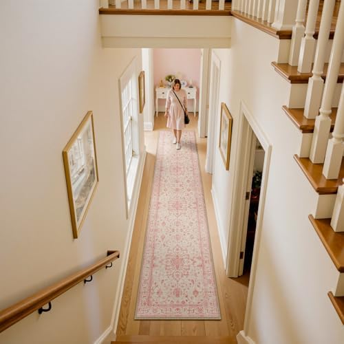 RELEANY Washable Area Rug, Runner 2'x8', Pink/Light Vintage Pink
