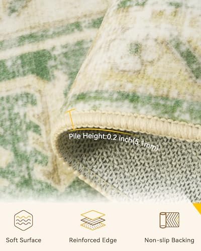 RELEANY Washable Area Rug, 3'x4', Green/Yellow