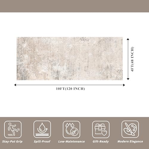 4x10 ft Extra Wide Hallway Rug – Non-Slip Washable Large Carpet Runner for Kitchen, Indoor Entryway, Modern Abstract Low-Pile Thin Floor Mat for Bedroom, Living Room, Dining Room (Beige Grey,4x10)