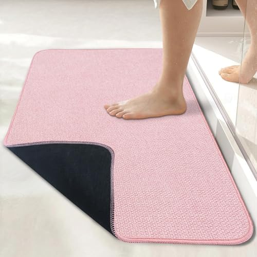 Bosap Bath Mat,Ultra Thin Bathroom Runner Rugs,Large Bath Mats for Bathroom,Quick Dry,Non-Slip,Machine Washable,Low Pile,Bath Rug,Shower Outside,Sink,Home Decor Accessories.Pink,1'5"x2'11"（17x35inch）