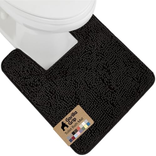 GORILLA GRIP Chenille Bath Rug Mat for Square Toilet Base, 24x19 Black