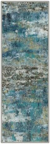 BEIMO 2x7 Faded Teal Abstract Runner Rug, Washable Non-Slip for Hallway