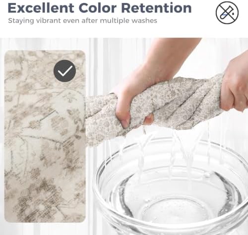 OPPODREAM Vintage Light Beige Area Rugs 2x8, Washable Rug for Living Room
