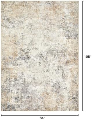 UERMEI 7x9 Area Rug Living Room Rugs - Washable Neutral Modern Abstract Soft Thin Large Rug Indoor Floor No Slip Rug Carpet for Bedroom Under Dining Table Home Office Decor - Golden Grey