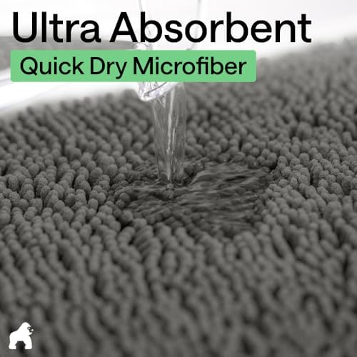 GORILLA GRIP Bath Rug Mat for Bathroom, Absorbent Chenille, 60x24 Charcoal