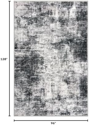 IOHOUZE Abstract Area Rugs 8x10 Ft Washable Large Rugs for Living Room, Non Slip Dining Room Rug, Printed Faux Wool Rugs for Bedroom, Floor Carpet for Office Nursery Playroom, Black Grey