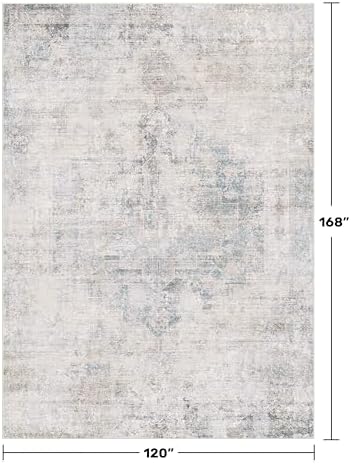 Hazo Haus Modern Farmhouse Area Rug for Living Room - 10x14 Blue Gray Big Rug for Dining Room Table, Lightweight Foldable Low Pile Washable, Distressed Design