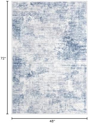 IOHOUZE Abstract Area Rug 4x6 Ft Washable Rugs for Entryway Indoor, Non Slip Small Living Room Rugs Printed Faux Wool Throw Rug, Floor Carpet for Kitchen Nursery Playroom, Light Blue Grey
