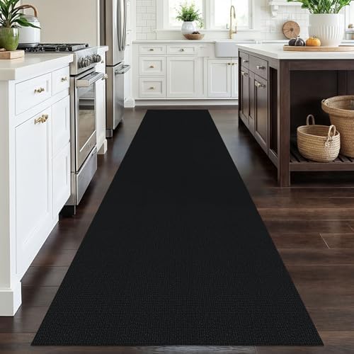 EARTHALL Washable Runner Rug, Non Slip Hall Runner, 3x12 Ft, Black Heather