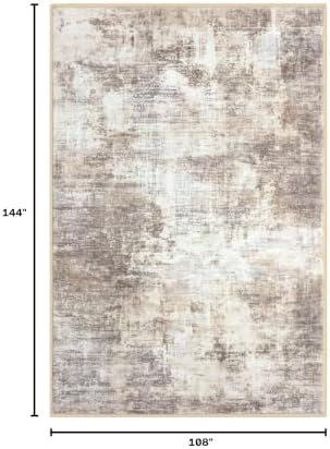 IOHOUZE Abstract Area Rugs 9x12 Ft Washable Large Rugs for Living Room, Non Slip Dining Room Rug, Printed Faux Wool Rugs for Bedroom, Floor Carpet for Office Nursery Playroom, Beige Brown