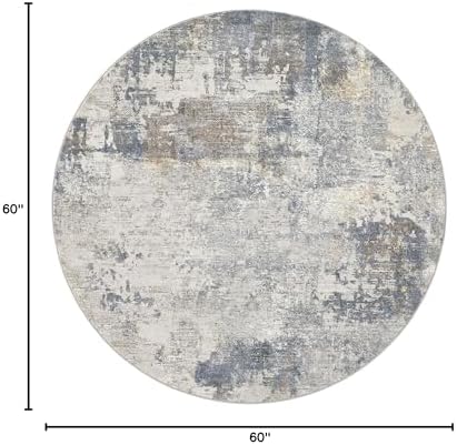 UERMEI 5ft Round Area Rug Living Room Rugs - 5x5 Washable Neutral Modern Abstract Soft Thin Rug Indoor Floor No Slip Rug Carpet for Bedroom Under Dining Table Home Office Decor - Blue Grey