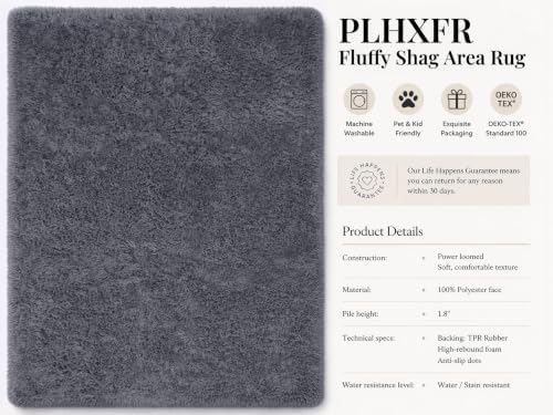 PLHXFR 10x14 Area Rugs Living Room: Fluffy Bedroom Rug Shag Carpet Grey
