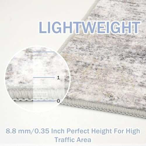 IOHOUZE Abstract Runner Rug 3x6 Ft Washable Runners for Hallways, Non Slip Kitchen Runner Printed Faux Wool Entryway Runner Indoor, Modern Abstract Floor Carpet for Hall Kitchen Bedroom, Grey Beige
