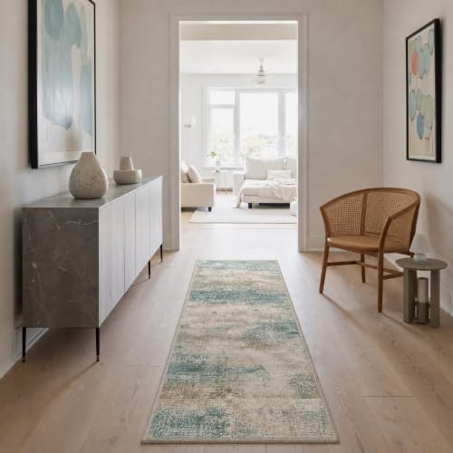 BEIMO 2x10 Runner Rug for Hallway, Teal Grey Washable Abstract Rug