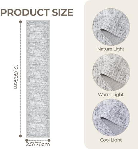2'6 x 12' Runner Rug Non Slip,Washable Kitchen Rugs,Grey