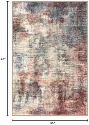 IOHOUZE Abstract Area Rug 3x4 Ft Washable Rugs for Entryway Indoor, Non Slip Kitchen Rug Printed Faux Wool Throw Rugs, Indoor Door Mat for Door Entrance Foyer Living Room, Red/Multi
