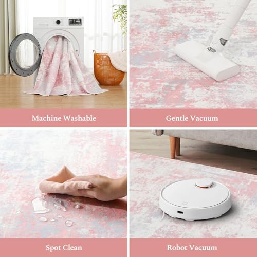 Rugflix 5x7 Area Rugs for Bedroom, Washable Pink Large Rug