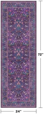 Washable Plum Purple Runner Rug 2x6 - Boho Rug Runner for Bathroom, Kitchen, Indoor Entryway, Low Pile Violet Carpet for Bedroom Bedside, Laundry Room, Hallway Mats for Floor, Stain Resistant