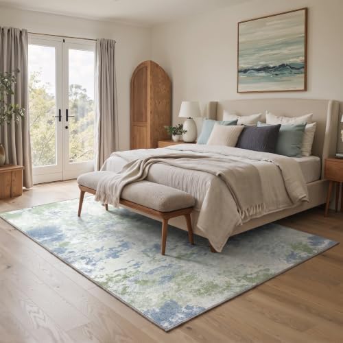 BEIMO 6x9 Area Rug for Bedroom, Green Ivory Washable Abstract Rug