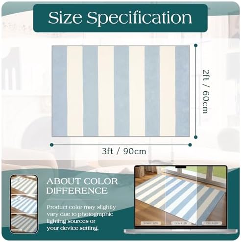 Front Door Mat Indoor Outside Entrance, 2x3 Blue White Striped Rug
