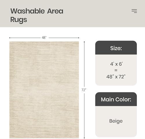 Valenrug 4x6 Area Rug for Entryway, Non Slip Washable Bedroom Rug, Beige