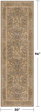 Brown 2'6" x 8' Runners for Hallways Non Slip, Long Rug Runner for Kitchen, Entryway Indoor, Washable Rubber Backing Stain Resistant - Soft Boho Vintage Gold Brown Floral Décor