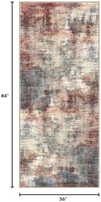 IOHOUZE Abstract Runner Rug 3x7 Ft Washable Runners for Hallways, Non Slip Kitchen Runner Printed Faux Wool Entryway Runner Indoor, Modern Abstract Floor Carpet for Hall Kitchen Bedroom, Red/Multi