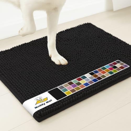 Muddy Mat® | Super Water Absorbent Door Mat Indoor, Microfiber Quick Dry Chenille Entryway Rug, Slip Resistant Front Door Mat, Indoor Mats for Entryway, Machine Washable Pet Rug, Black 28" x 48"