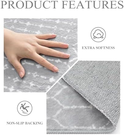 Lahome Moroccan Washable Round Rug 4Ft Round Area Rugs for Bedroom Non-Slip Grey Stain Resistant Round Kitchen Rug, Modern Geometric Print Indoor Floor Circle Carpet for Entryway Living Room Sofa Hana