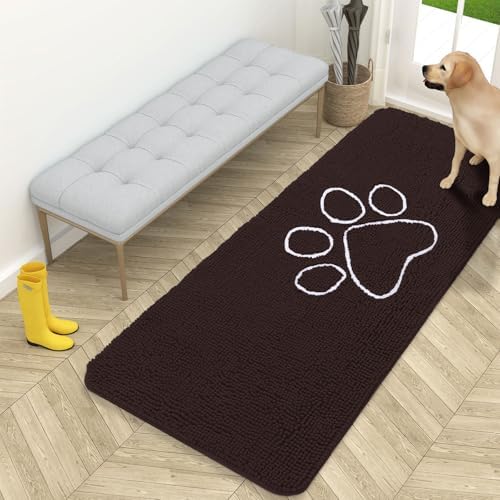 OLANLY Dog Door Mat for Muddy Paws 59x24, Paw Print Design Chenille Mud Mat