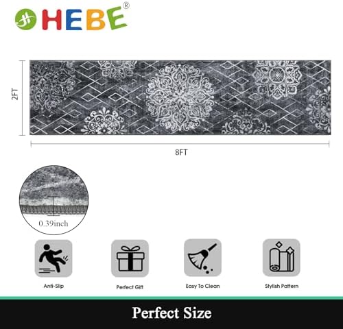 HEBE Hallway Runner Rug 2'x8', Washable Non Slip Kitchen Rug Runner