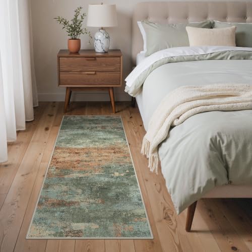 BEIMO 2x5 Runner Rug for Hallway, Dusty Sage Washable Abstract Rug