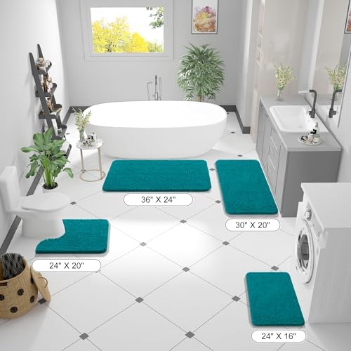 OLANLY Small Bathroom Rugs 24x16, Extra Soft Absorbent Chenille Bath Rugs, Rubber Backing Quick Dry, Machine Washable Bath Mats for Bathroom Floor, Tub and Shower, Home Decor Accessories, Deep Lake