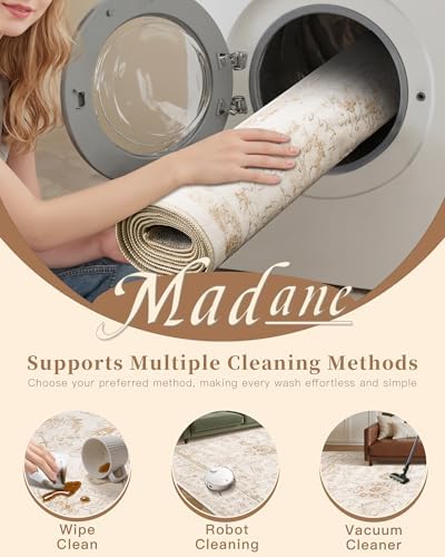 Madane 8x10 Area Rugs for Living Room, Washable Natural Soft Rug Wood/Ivory