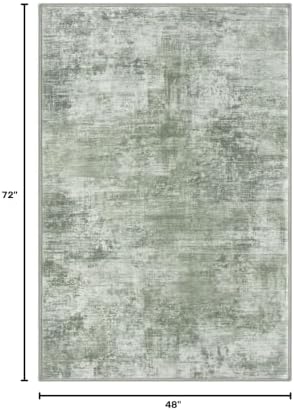 IOHOUZE Abstract Area Rug 4x6 Ft Washable Rugs for Entryway Indoor, Non Slip Small Living Room Rugs Printed Faux Wool Throw Rug, Floor Carpet for Kitchen Nursery Playroom, Sage Green