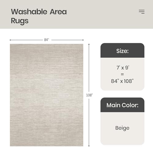 Valenrug 7x9 Area Rug Non Slip, Washable Area Rugs for Living Room, Beige