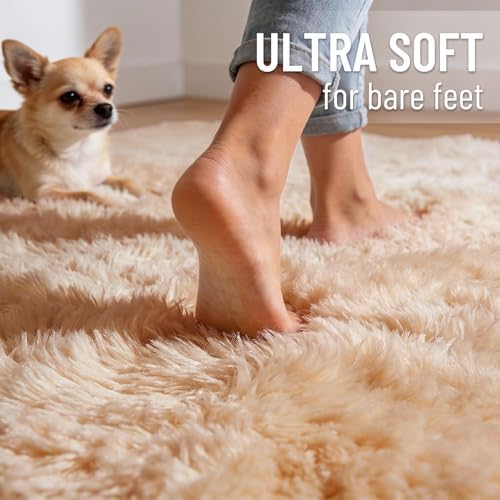 OLANLY 10x12 Machine Washable Large Area Rugs for Living Room, Bedroom, Soft Fluffy Shaggy Bedside Rug, Indoor Floor Carpet for Kids Girls and Boys, Dorms, Nursery, Home Decor Aesthetic, Beige