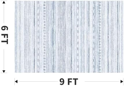 6x9 Area Rugs for Living Room Machine Washable Rug Distressed Indoor Carpet Neutral Moroccan Boho Rug Ultra Soft Area Rug for Bedroom Dining Room Playroom Office,Blue